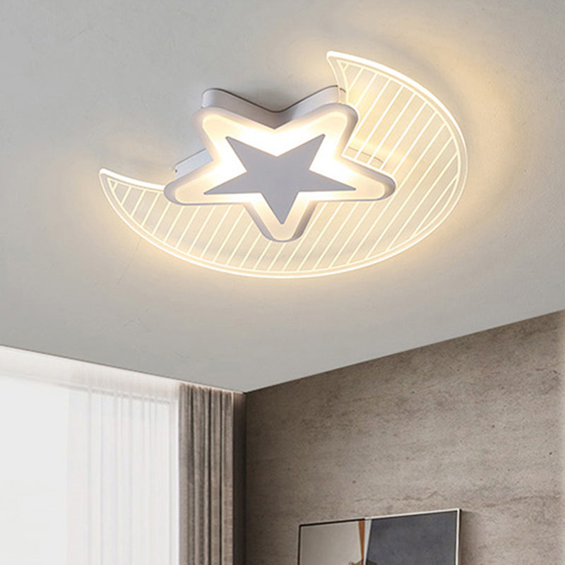 Nordic Acrylic Crescent and Star LED Flush Light Ceiling Fixture for Bedroom