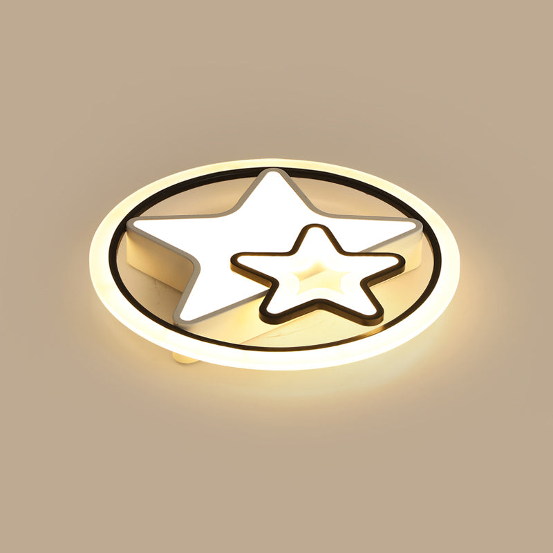 Cartoon LED Kids Ceiling Lamp in Black Metal – Round Flush Mount Fixture