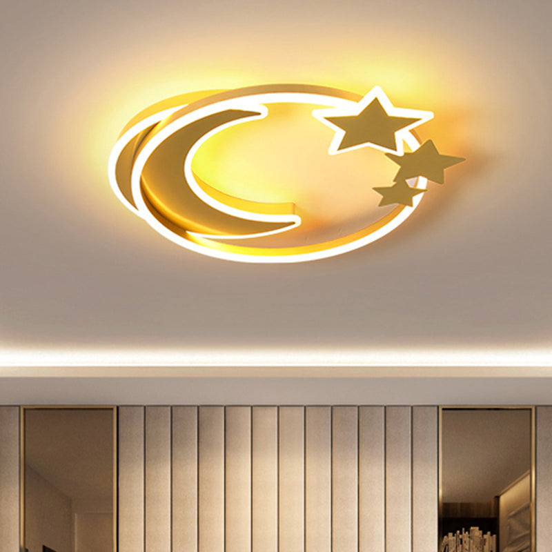LED Cartoon Crescent and Star Flushmount Ceiling Light for Bedrooms - Aluminum Fixture