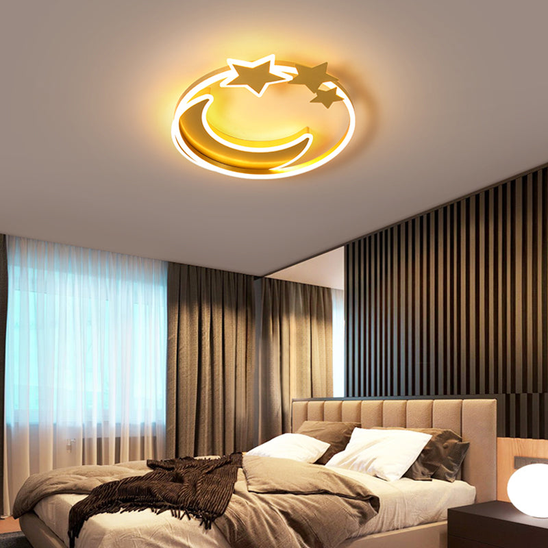 LED Cartoon Crescent and Star Flushmount Ceiling Light for Bedrooms - Aluminum Fixture