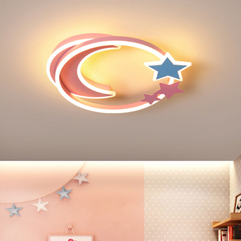 LED Cartoon Crescent and Star Flushmount Ceiling Light for Bedrooms - Aluminum Fixture