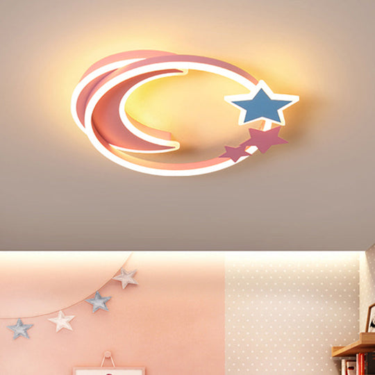 LED Cartoon Crescent and Star Flushmount Ceiling Light for Bedrooms - Aluminum Fixture