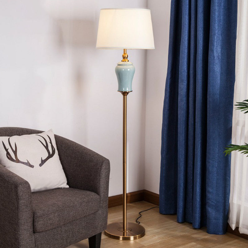 Modern Tapered Drum Floor Lamp in White - Elegant Fabric Shade, 1 Bulb - Ideal for Living Rooms