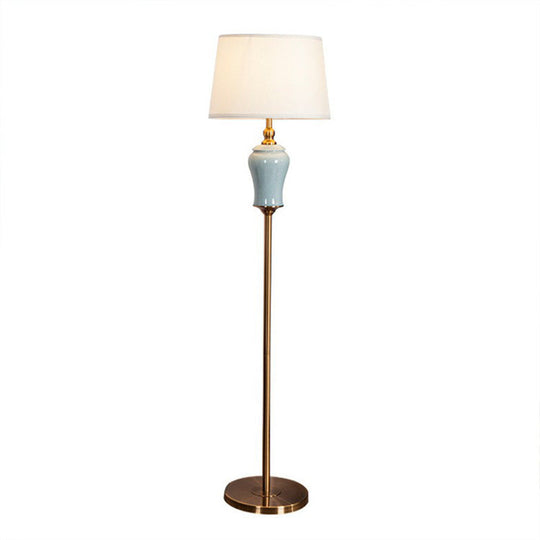 Modern Tapered Drum Floor Lamp in White - Elegant Fabric Shade, 1 Bulb - Ideal for Living Rooms