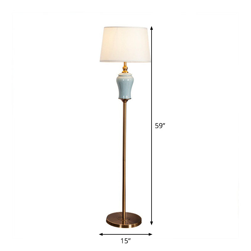 Modern Tapered Drum Floor Lamp in White - Elegant Fabric Shade, 1 Bulb - Ideal for Living Rooms