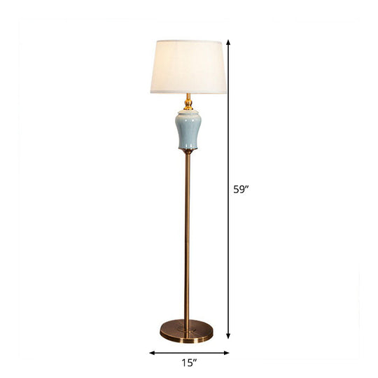 Modern Tapered Drum Floor Lamp in White - Elegant Fabric Shade, 1 Bulb - Ideal for Living Rooms