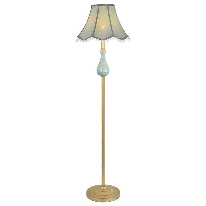 Traditional Bell Shade Fabric Standing Lamp with Foot Switch - Elegant Living Room Floor Light