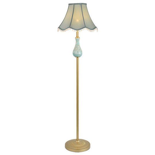 Traditional Bell Shade Fabric Standing Lamp with Foot Switch - Elegant Living Room Floor Light