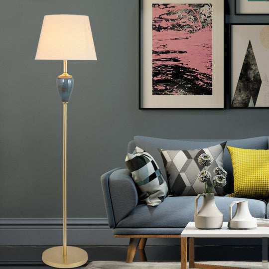 Rustic Empire Shade Floor Lamp - Single-Bulb Fabric Standing Light for Living Room