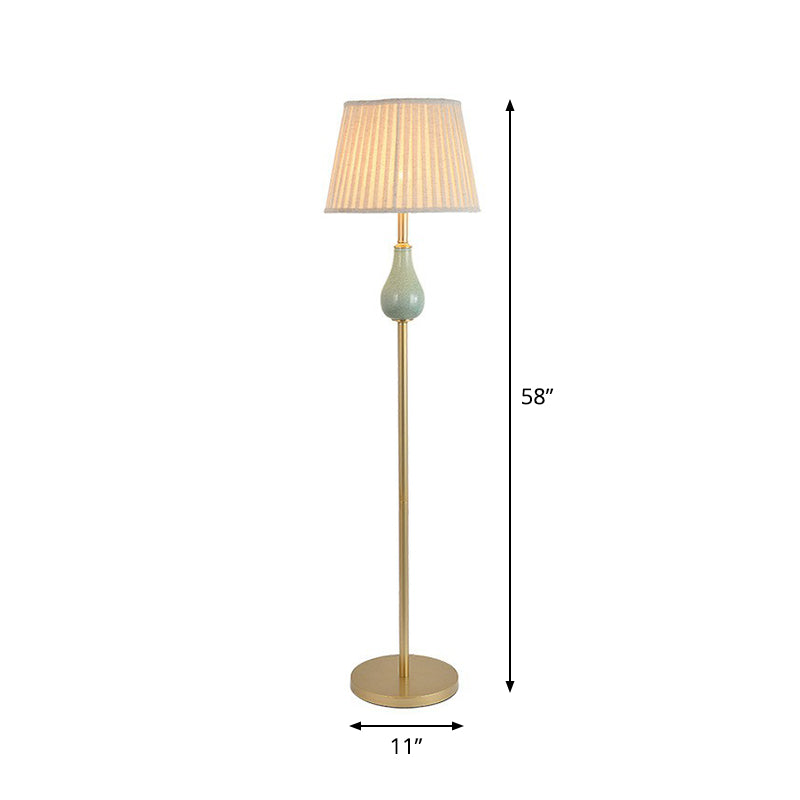 Rustic Empire Shade Floor Lamp - Single-Bulb Fabric Standing Light for Living Room