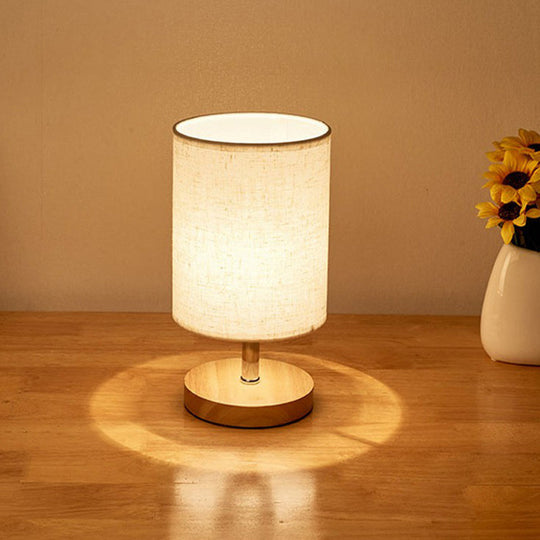 Minimalistic Flaxen Wood Table Lamp - 1-Light Fabric Night Light for Bedroom