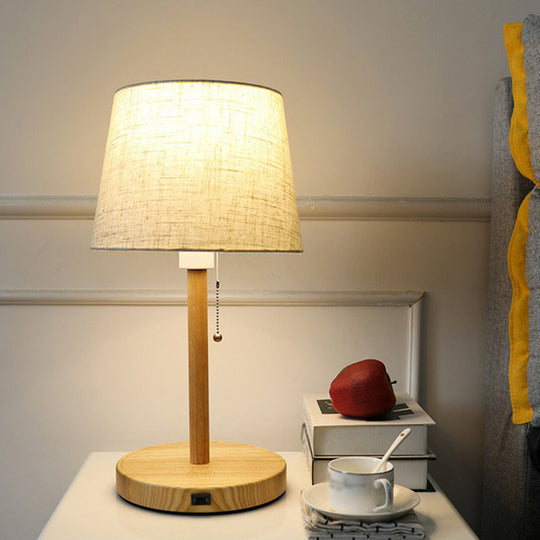 Nordic Pull Chain Table Light: 1-Bulb Night Lamp with Fabric Empire Shade - Perfect for Bedroom