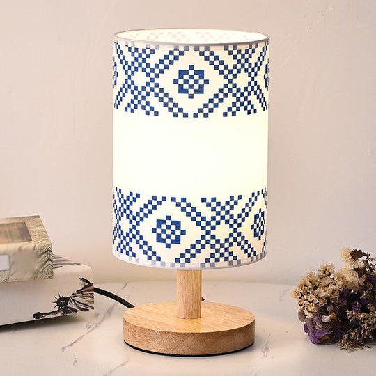Minimalist Cylinder Bedside Table Lamp - White Fabric 1-Light Nightstand Light