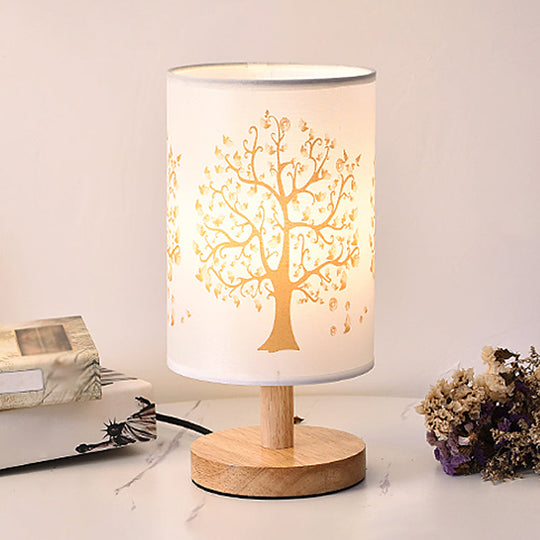 Minimalist Cylinder Bedside Table Lamp - White Fabric 1-Light Nightstand Light