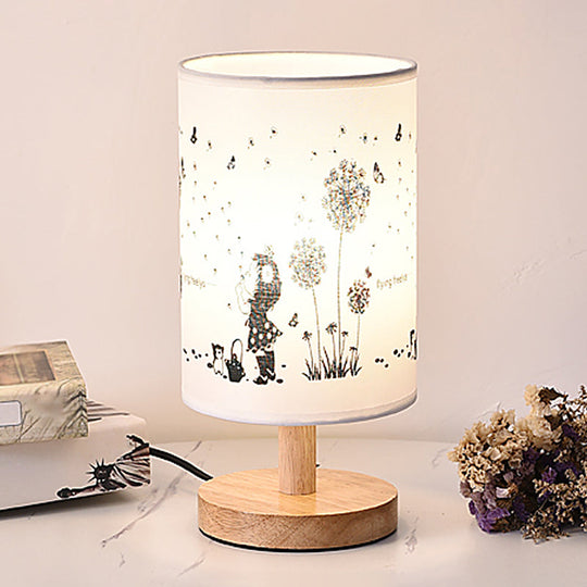 Minimalist Cylinder Bedside Table Lamp - White Fabric 1-Light Nightstand Light