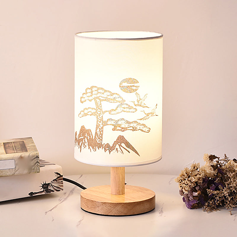 Minimalist Cylinder Bedside Table Lamp - White Fabric 1-Light Nightstand Light