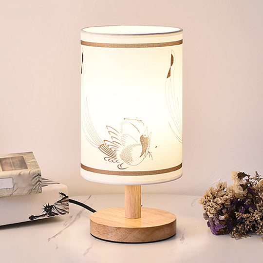 Minimalist Cylinder Bedside Table Lamp - White Fabric 1-Light Nightstand Light