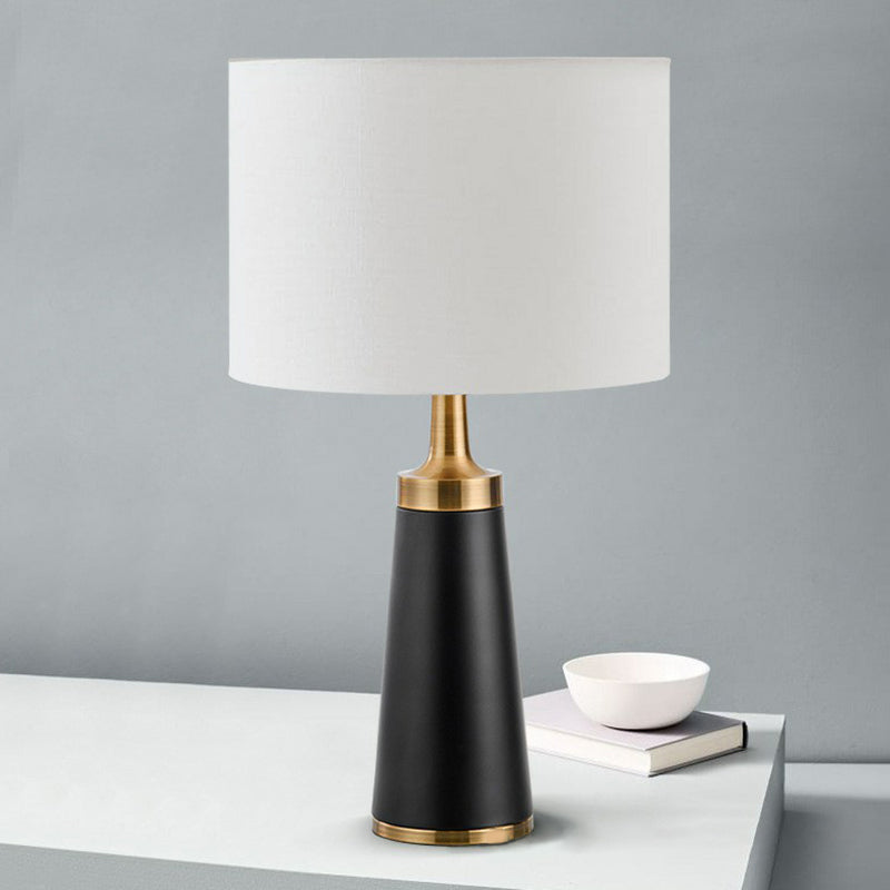 Cylindrical Fabric Table Light - Modern White-Black Night Lamp for Bedroom