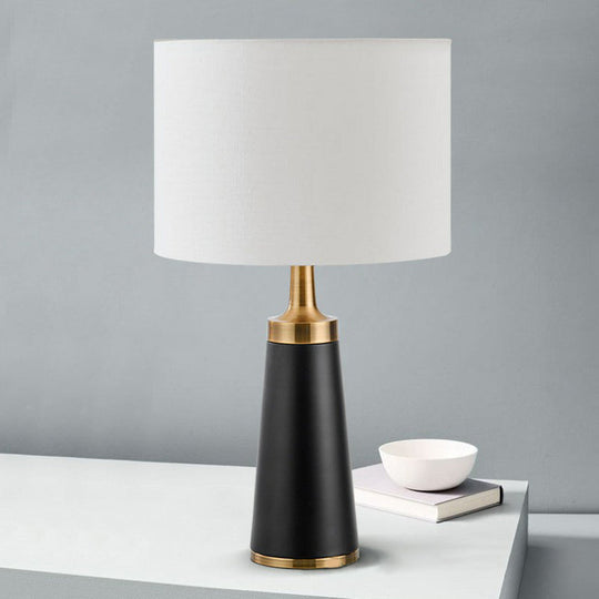 Cylindrical Fabric Table Light - Modern White-Black Night Lamp for Bedroom