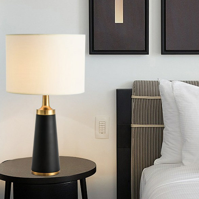Cylindrical Fabric Table Light - Modern White-Black Night Lamp for Bedroom