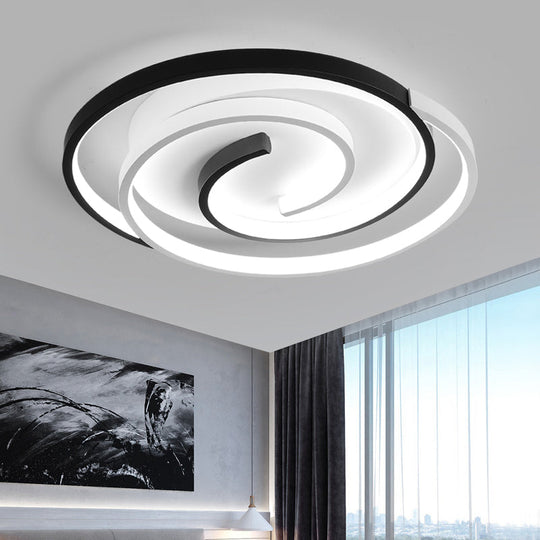 Modern Black and White Swirl LED Ceiling Light for Bedroom