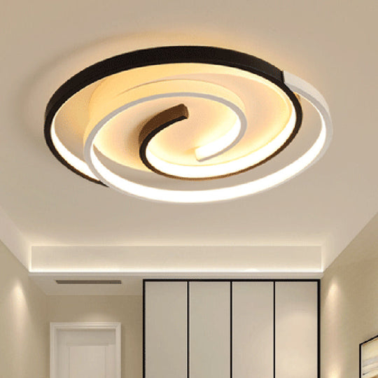 Modern Black and White Swirl LED Ceiling Light for Bedroom