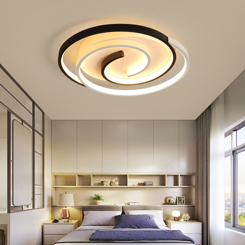 Modern Black and White Swirl LED Ceiling Light for Bedroom