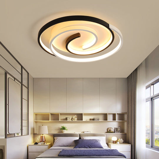 Modern Black and White Swirl LED Ceiling Light for Bedroom