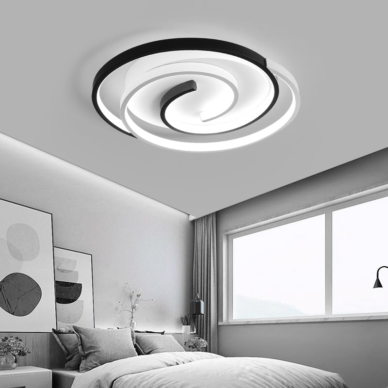 Modern Black and White Swirl LED Ceiling Light for Bedroom
