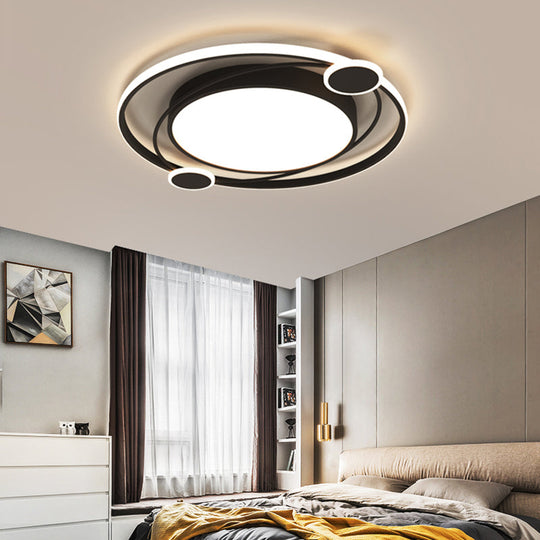 Black Acrylic LED Flush Ceiling Light for Minimalist Bedroom