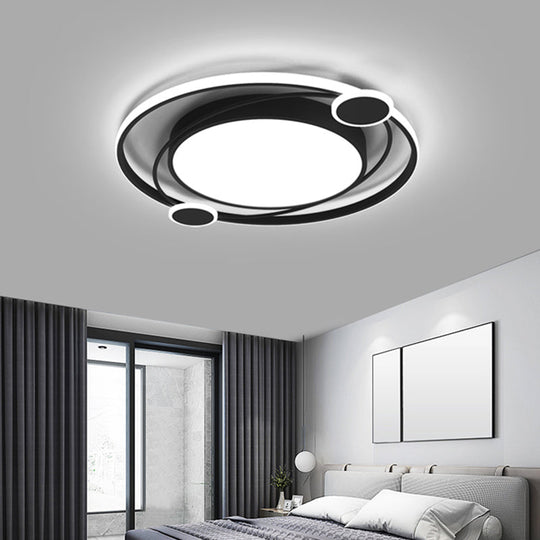 Black Acrylic LED Flush Ceiling Light for Minimalist Bedroom