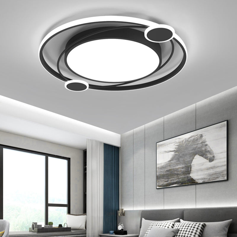 Black Acrylic LED Flush Ceiling Light for Minimalist Bedroom