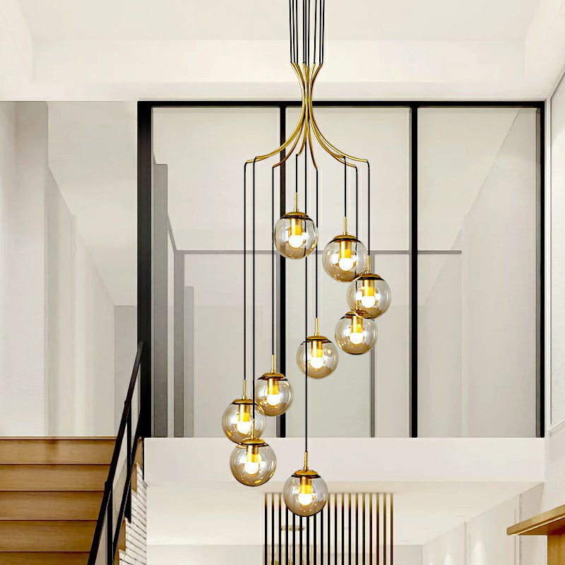 Gold Glass Pendant Light Fixture for Villas - Postmodern Cognac Ball Design