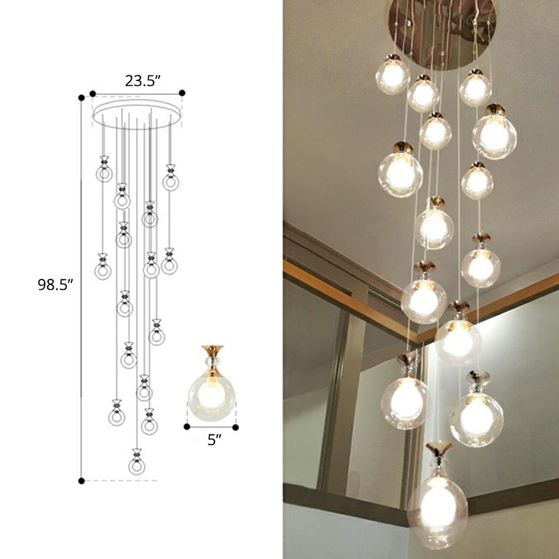 Minimalistic Gold Multi-Light Pendant Ceiling Lamp with Clear and Frosted Glass Ball Shades for Apartments