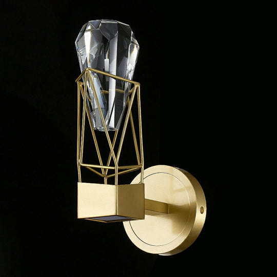 Modern Brass Wall Sconce with Crystal Rock Deco, Metal Light Fixture