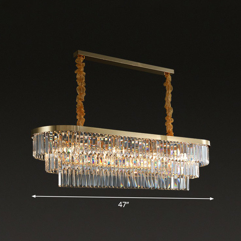 Postmodern Clear Crystal Rod Pendant Light for Dining Room in Brass Finish