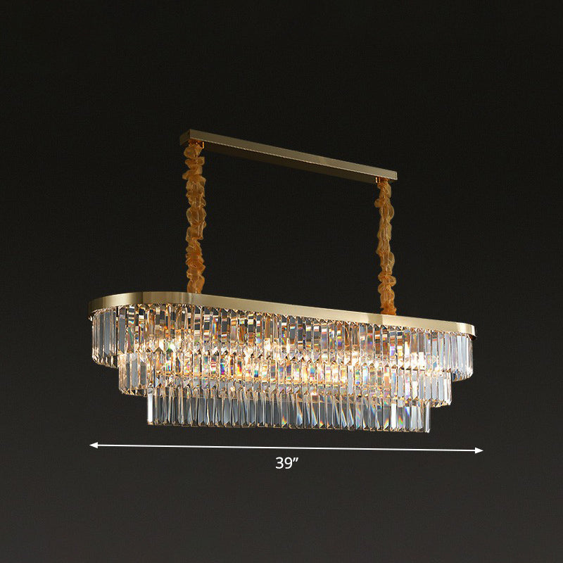 Postmodern Clear Crystal Rod Pendant Light for Dining Room in Brass Finish