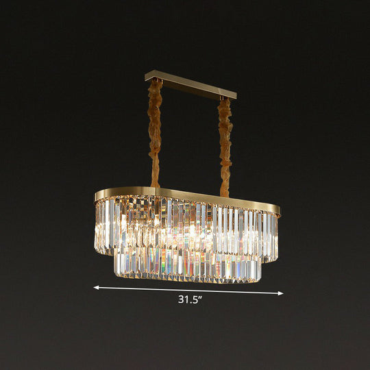 Postmodern Clear Crystal Rod Pendant Light for Dining Room in Brass Finish
