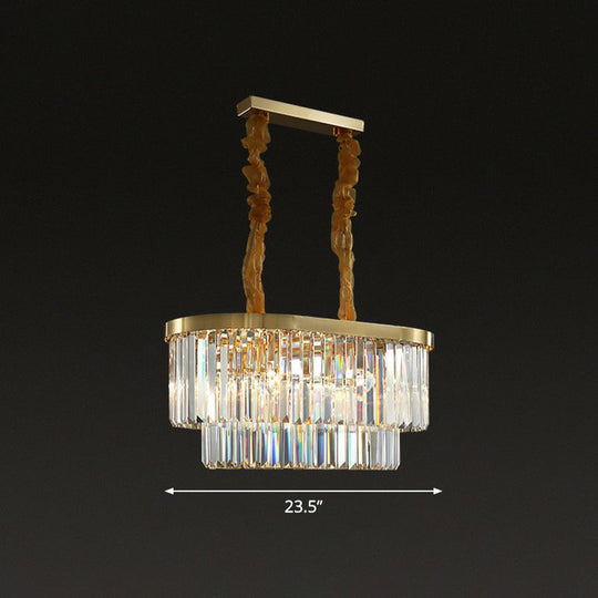 Postmodern Clear Crystal Rod Pendant Light for Dining Room in Brass Finish