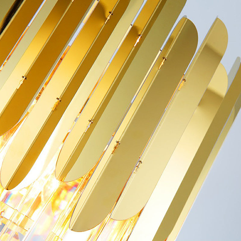 Postmodern Gold Taper Floor Lamp with 3-Light Prismatic Crystal for Living Room