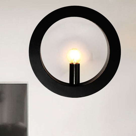 Modern Black/White Circle Wall Light - Simple Metallic 1 Light Wall Lamp for Bedroom and Hallway