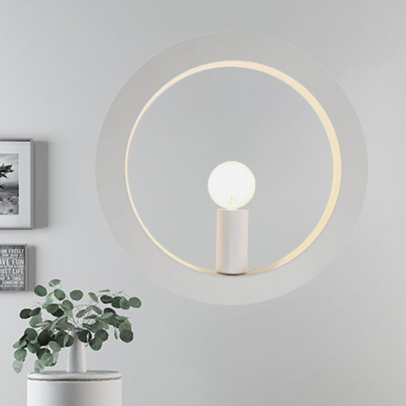 Modern Black/White Circle Wall Light - Simple Metallic 1 Light Wall Lamp for Bedroom and Hallway
