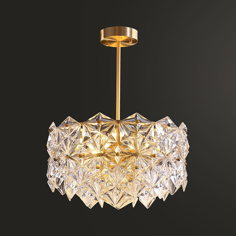 Gold Crystal Hexagonal Modernist Chandelier for Dining Room