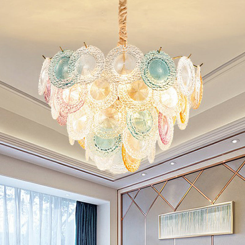 10-Light Modern Multi-Colored Glass Discs Chandelier - Stylish Pendant Ceiling Light for Bedroom