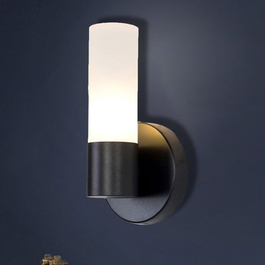 Modern Cylinder White Glass Sconce Lamp with 1 Black LED Light - Wall Mounted Fixture