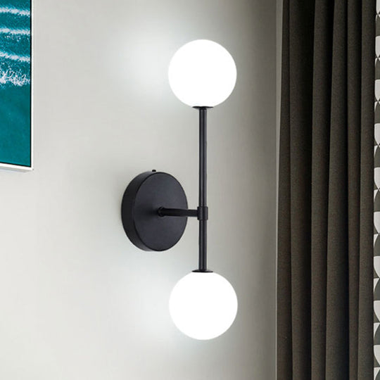 Contemporary Black/Gold Ball Sconce Light - Opal Glass, LED, Flush Mount, 2 Lights