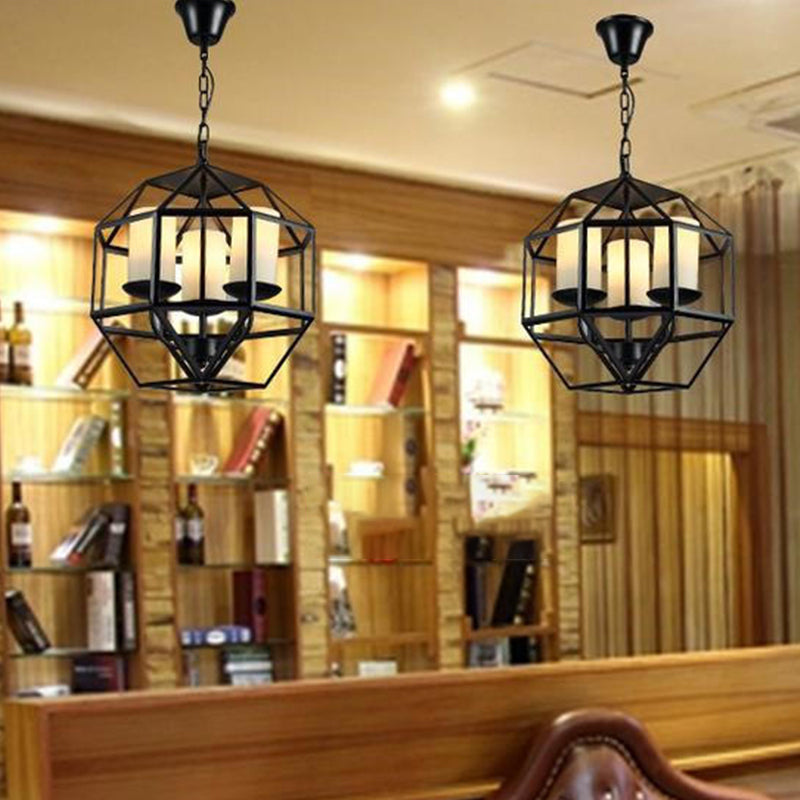 Metal Geometric Hanging Chandelier - Traditional 3-Light Pendant Light with Shade/Without Shade, Ideal for Living Rooms - Black Finish