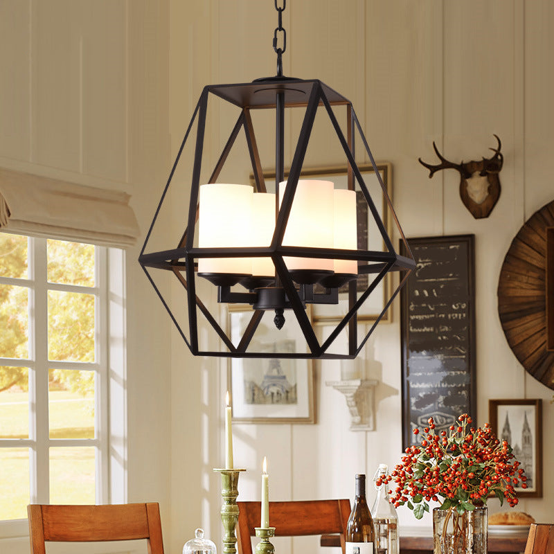 Metal Geometric Hanging Chandelier - Traditional 3-Light Pendant Light with Shade/Without Shade, Ideal for Living Rooms - Black Finish