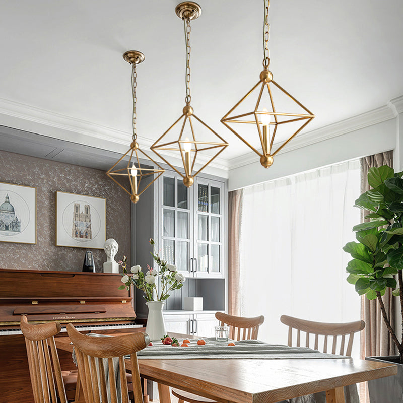Golden Metal Pendant Candle Chandelier - 4-Light Fixture for Living Room