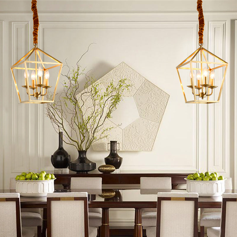 Geometric Gold Dining Room Pendant Light: 4-Bulb Ceiling Lamp, Traditional Chandelier with Metal Shade